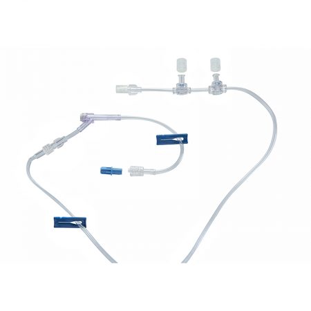 Walrus Extension Set, male luer-lock, 2-gang pressure-activated valves, (2) slide clamps, detachable 8” pigtail with pre-pierced needle-free Y-site, and a spin-lock. Specialty anesthesia set.