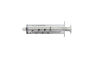 This clear 20 mL Luer-Lock Syringe image features an innovative four-wing plunger, accurate scale, and a one-of-a-kind silicone ring. It is single-use, free of latex and PVC, and allows for precise and smooth drug delivery. Produced by CODAN in Denmark since 1960. Place your order now!