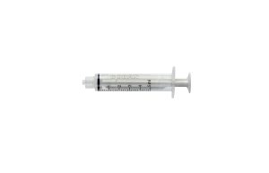 Clear Luer-Lock Syringe 5 mL, features an innovative, four-wing plunger, an accurate scale, and a one-of-a-kind silicone ring. It is single-use, free of latex and PVC, and allows for precise and smooth drug delivery.