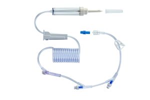 COBRA COIL™ EMS IV Administration Set with ProTract™ peel away coil technology, 15d non-vented, (2) needle-free valves, rotating luer-lock.